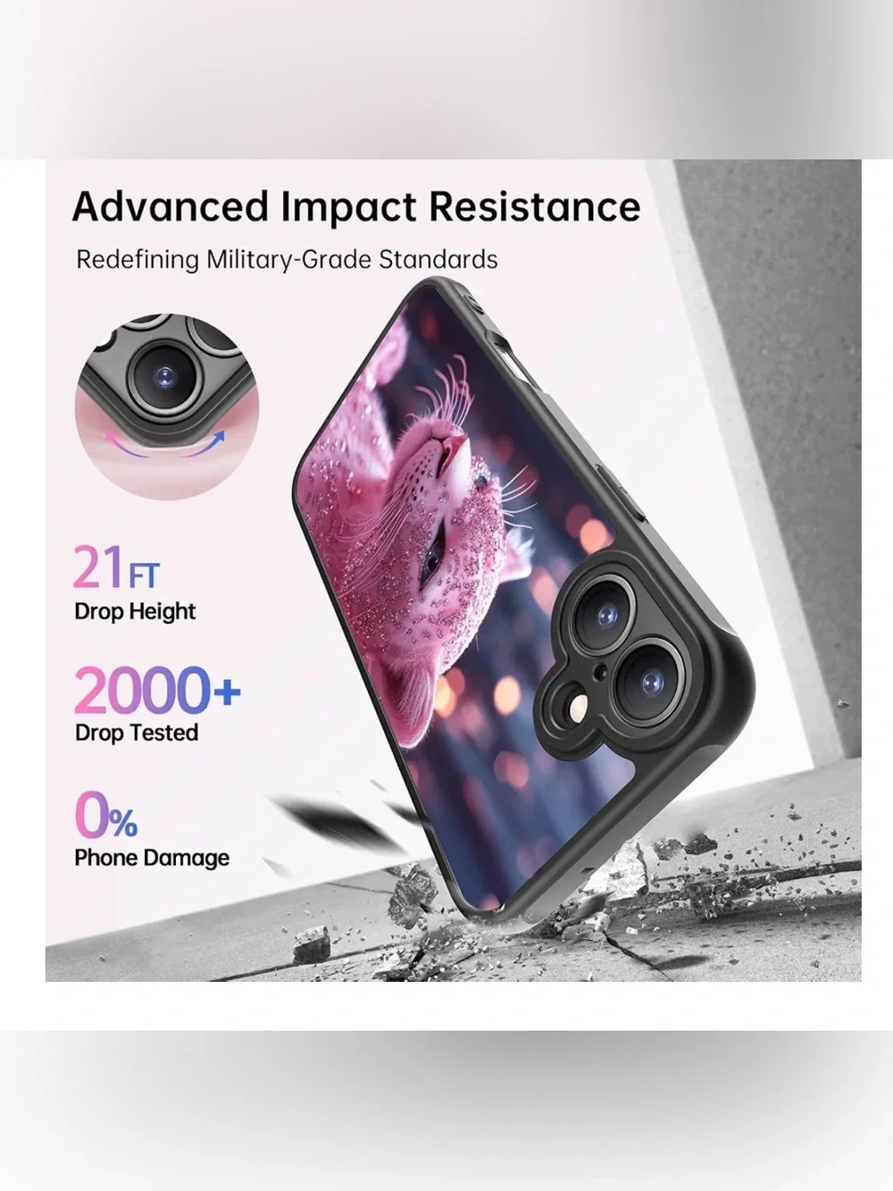 Ip 17 case floral wireless charging compatible military grade pink leopard NEW